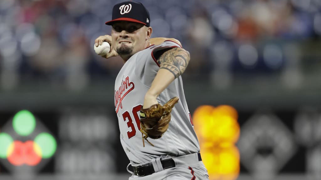 Washington Nationals' Koda Glover in action during a baseball game against the Philadelphia Phillies, Wednesday, Sept. 12, 2018, in Philadelphia. (AP Photo/Matt Slocum)