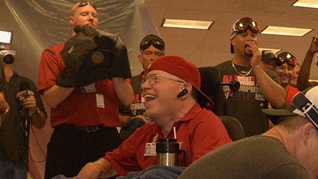 Kurt Loe celebrates with the Angels after the club clinched the American League West in 2014. (Angels)