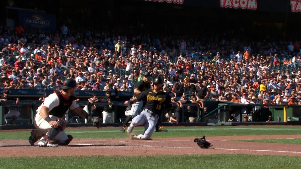 The ball sails past Pittsburgh Pirates first baseman Ben Gamel on