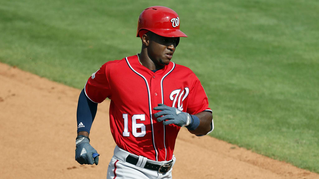 Washington Nationals' Victor Robles rounds the bases after hitting a solo home run during the seventh inning of an exhibition spring training baseball game against the New York Mets Friday, March 2, 2018, in Port St. Lucie, Fla. (AP Photo/Jeff Roberson)