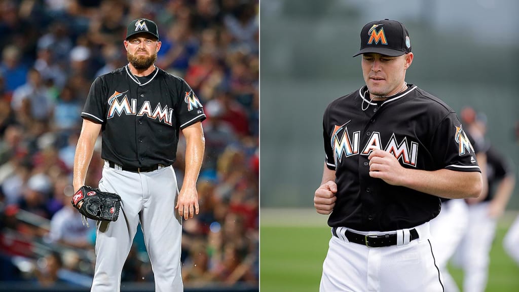 Then and now: A bearded Mike Dunn from last August; the reliever clean-shaven on Friday. (AP)