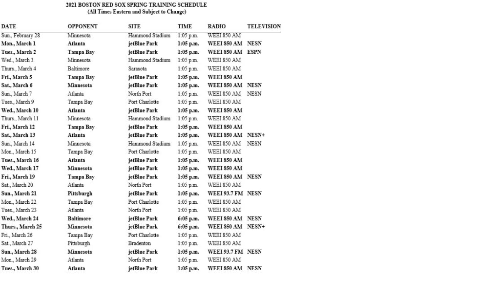 Boston Red Sox announce updated JetBlue Park Spring Training schedule