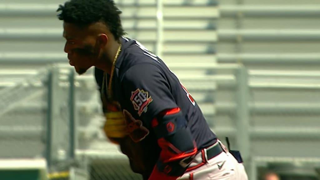 Ronald Acuña Jr. reacts to hitting hardest ball of MLB season