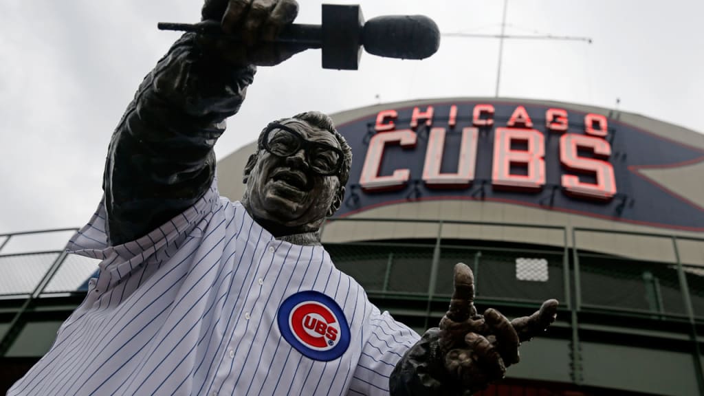 Harry Caray's statue outside Wrigley Field was adorned with a Cubs jersey earlier this month. (AP)