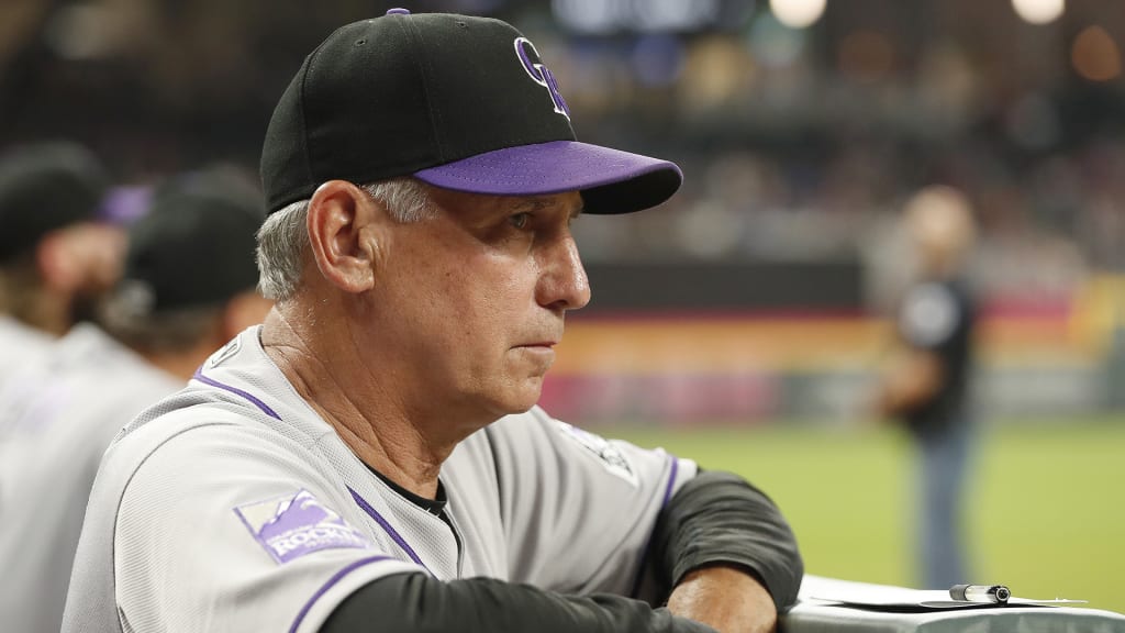 Colorado Rockies manager Bud Black watches from the dugout during the Rockies' 5-3 win over Atlanta Braves in a baseball game Thursday, Aug. 16, 2018, in Atlanta. (AP Photo/John Bazemore)
