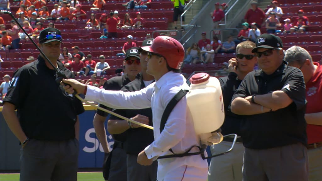 Derek Dietrich dresses up as a handyman in Oakland 