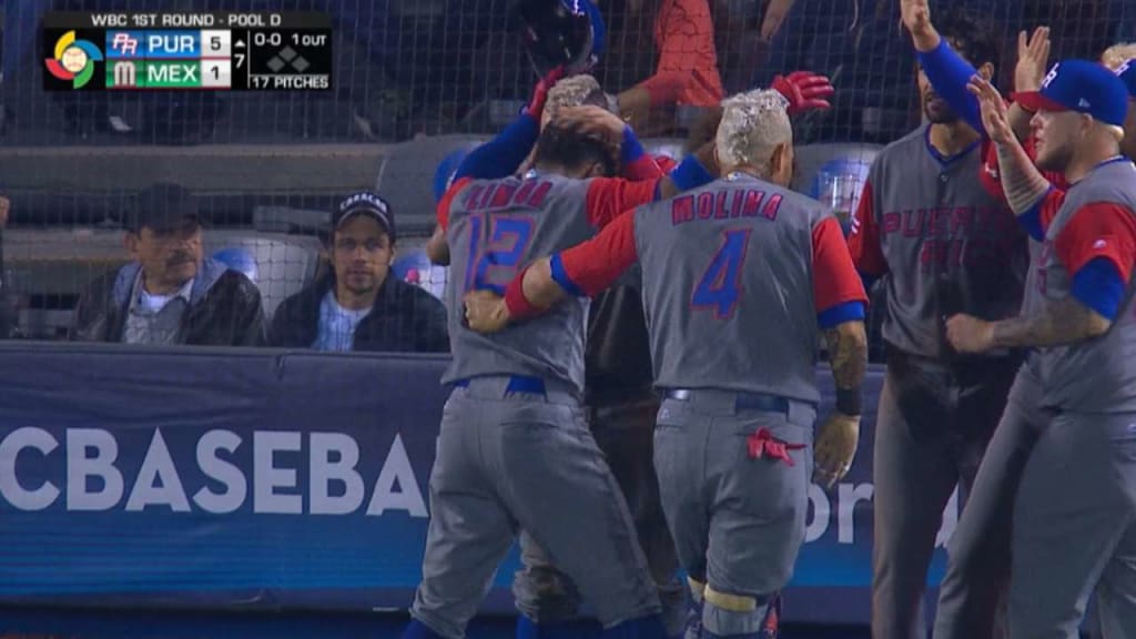 Cleveland Indians Francisco Lindor proudly waves the Puerto Rico