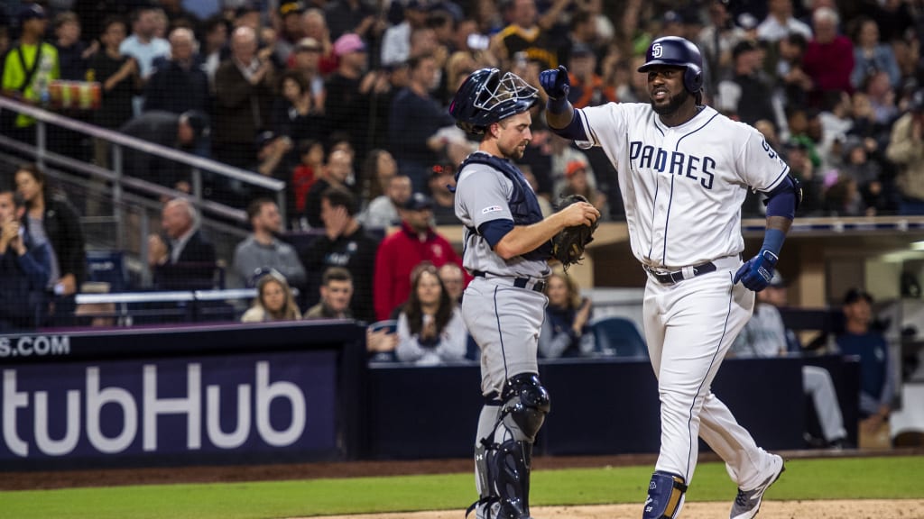 San Diego Padres' Franmil Reyes at bat during the sixth inning of