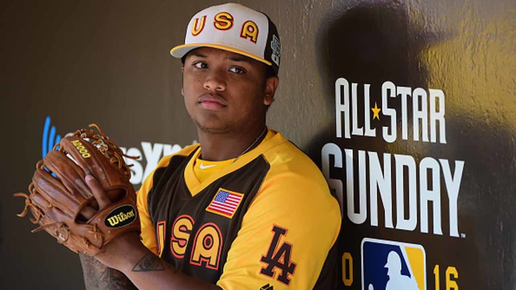 Dodgers second base prospect Willie Calhoun got the attention of team president Andrew Friedman with a promise of "a laser show" at a pre-draft tryout in 2015, and on Sunday he represented L.A. at the SiriusXM All-Star Futures Game in San Diego. (Photo by Harry How/Getty Images)