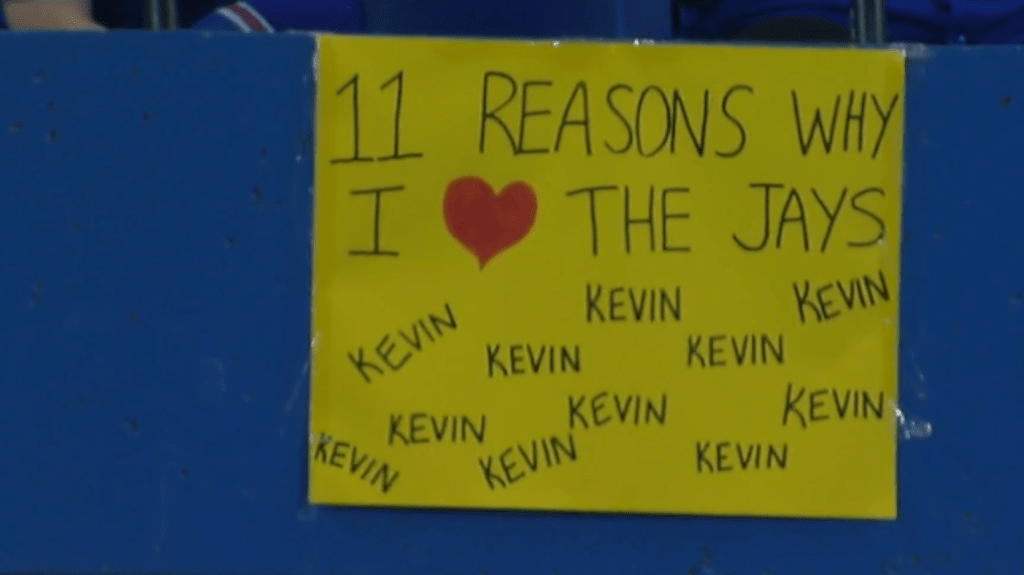 An extremely creative fan-made sign spotted at Rogers Centre : r