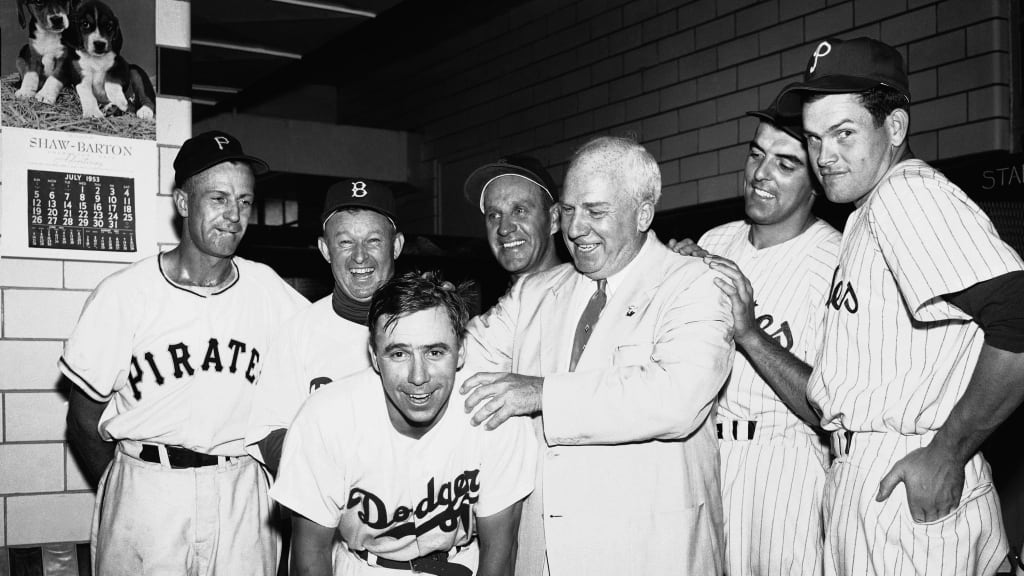 Joy reigns in the NL clubhouse in Cincinnati on July 14, 1953, after the senior circuit scored its fourth straight win. (AP)