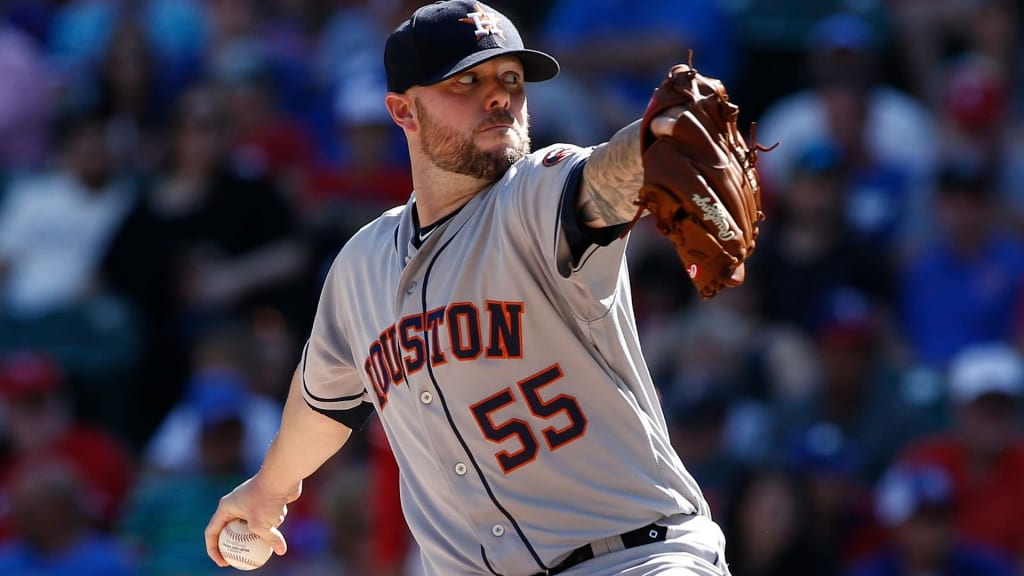 Houston Astros' Ryan Pressly (55) pitches against the Detroit