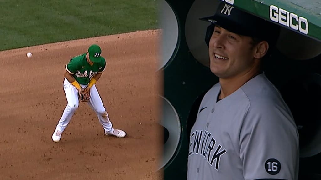 New York Yankees' Tyler Wade flips his bat after hitting a two-run