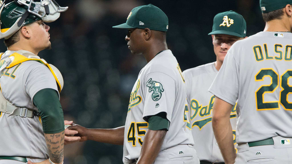 Jharel Cotton warmed up, but couldn't start Monday's opener vs. Detroit. (Getty)