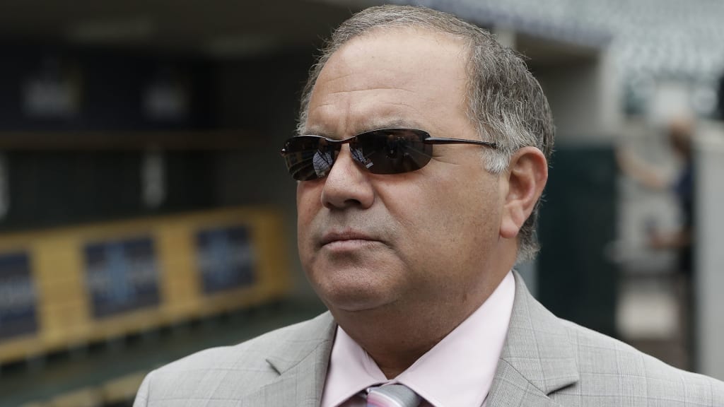 In a photo from Friday, May 19, 2017, in Detroit, Tigers' general manager Al Avila is seen during an interview in the dugout. (AP Photo/Carlos Osorio)