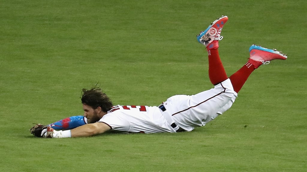 Bryce Harper made a great tumbling catch in cleats he wore as a