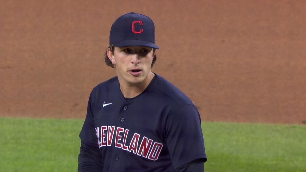 Cleveland Indians shortstop Tyler Freeman gets set to field a