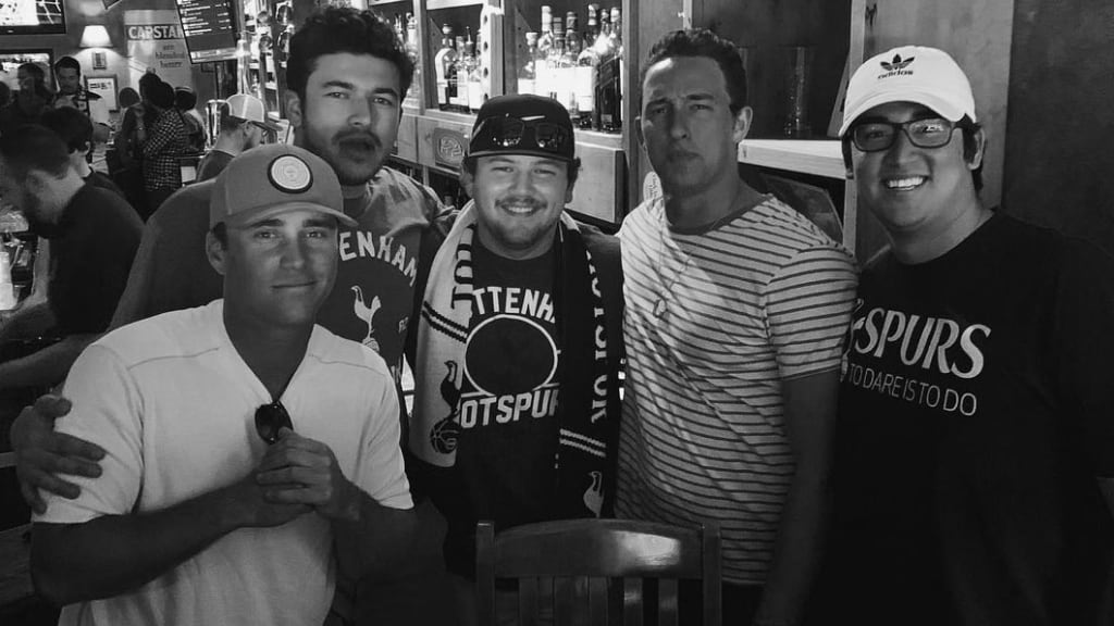 Jake Burger (center) and Dane Dunning (right) root for their Tottenham Spurs. (Courtesy: Jake Burger)