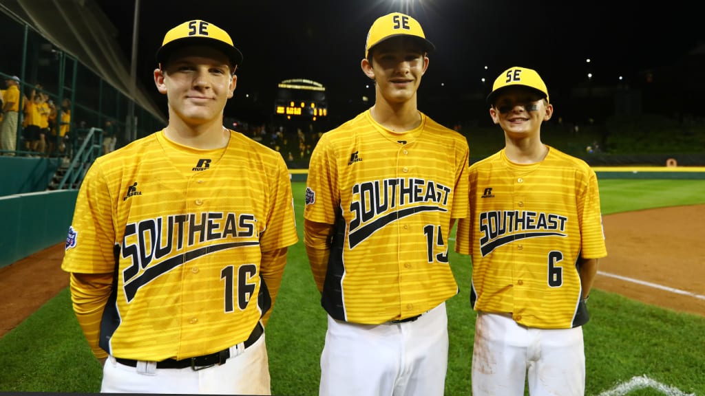 Carson Hardee, Matthew Matthijs and Chase Anderson (left to right) have dominated on the mound for the Southeast representative at this year's Little League World Series. (Alex Trautwig/MLB Photos via Getty Images)