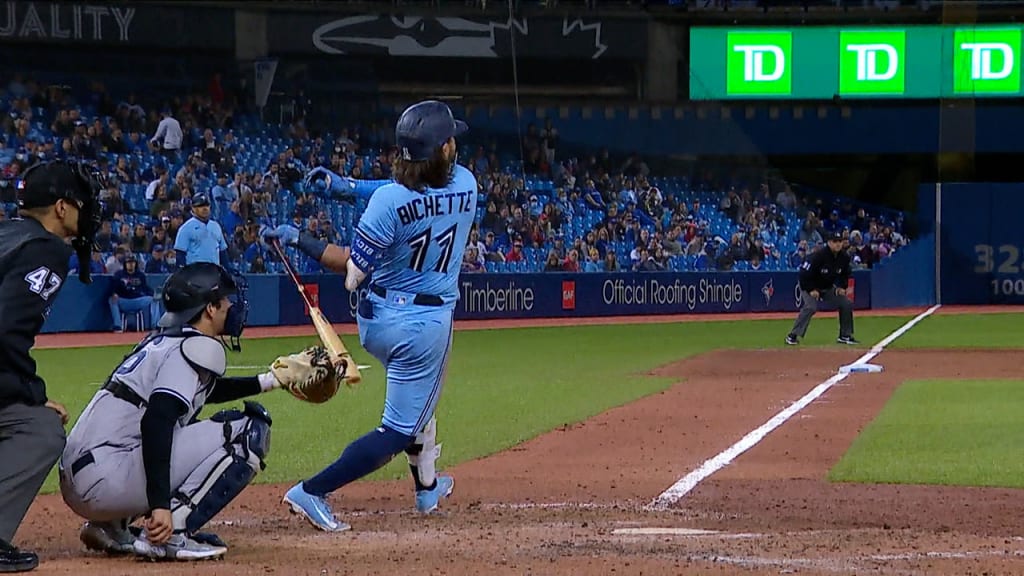 Toronto, Canada. 08th Apr, 2022. April 8, 2022, Toronto, ON, CANADA: Toronto  Blue Jays shortstop Bo Bichette (11) is introduced during an opening  ceremony prior to MLB baseball action against the Texas