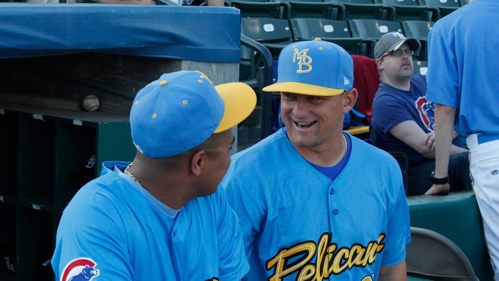 Ty Wright (right) spent seven seasons in the Minors for the Cubs. (Larry Kave/Myrtle Beach Pelicans)