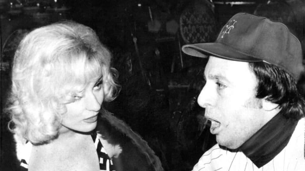 Actress Lee Meredith with Phil Pepe at a New York baseball writers dinner in the 1970s.
