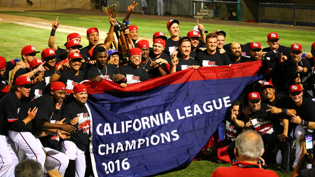 The High Desert Mavs celebrate after winning the California League championship (Mike Andruski/MiLB.com).