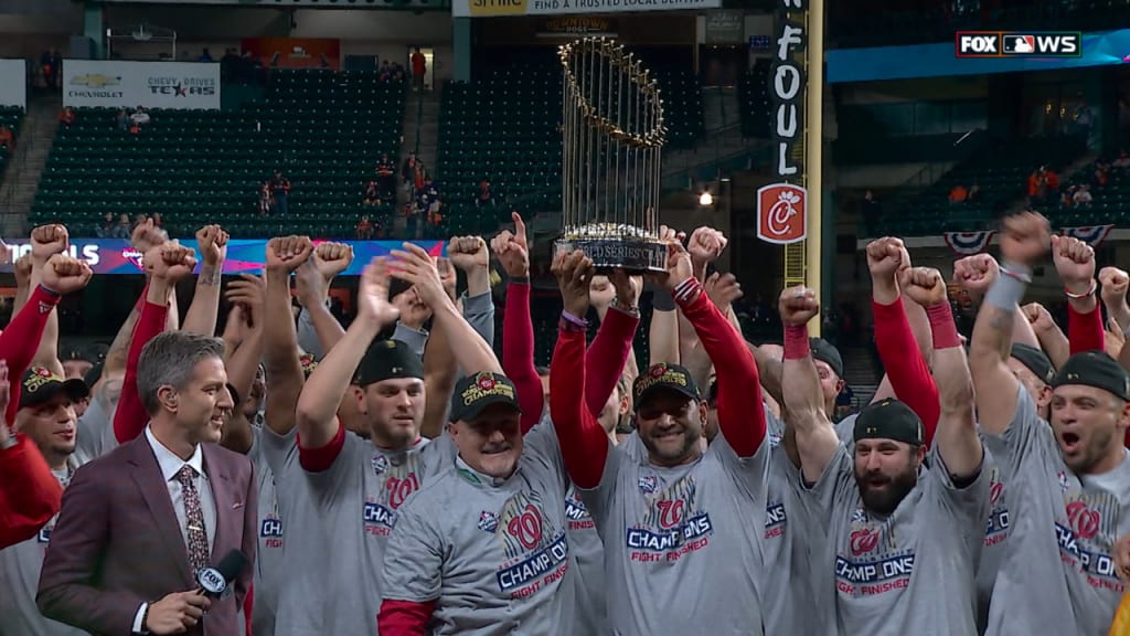 Nationals appear to break World Series trophy while partying after