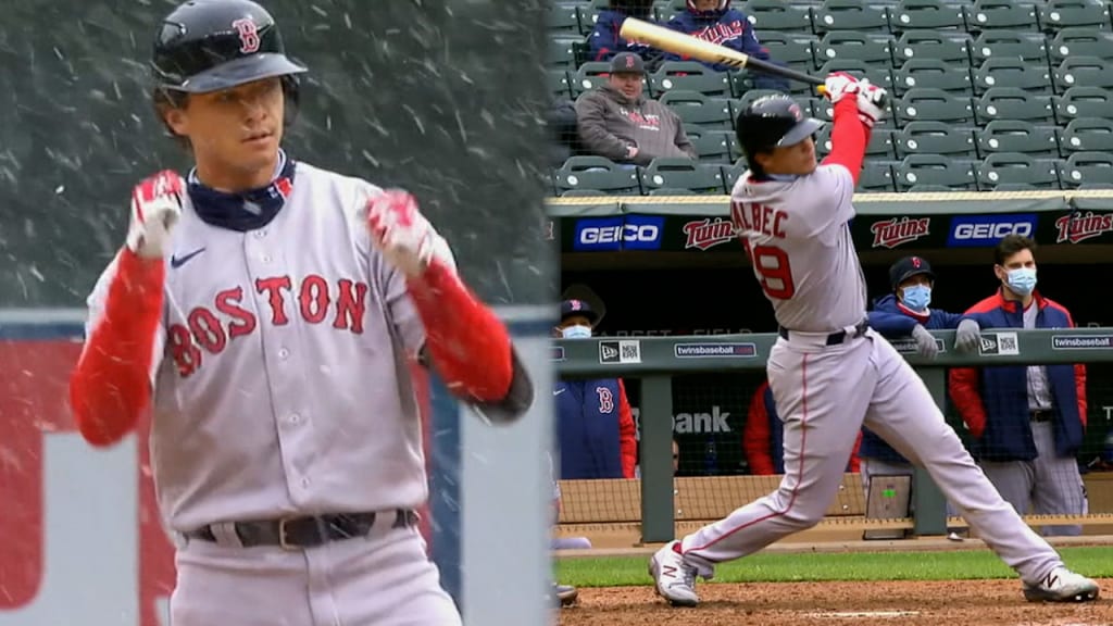 Bobby Dalbec of the Boston Red Sox warms up as he wears the Nike