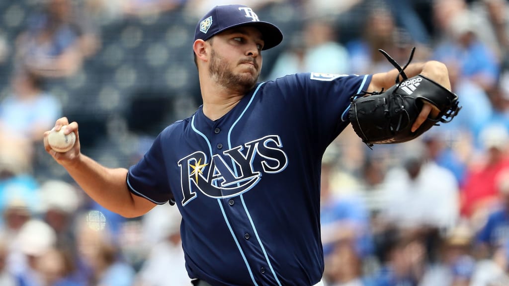 KANSAS CITY, MO - MAY 16: Starting pitcher Jacob Faria #34 of the Tampa Bay Rays pitches during the 1st inning of the game against the Kansas City Royals at Kauffman Stadium on May 16, 2018 in Kansas City, Missouri. (Photo by Jamie Squire/Getty Images)