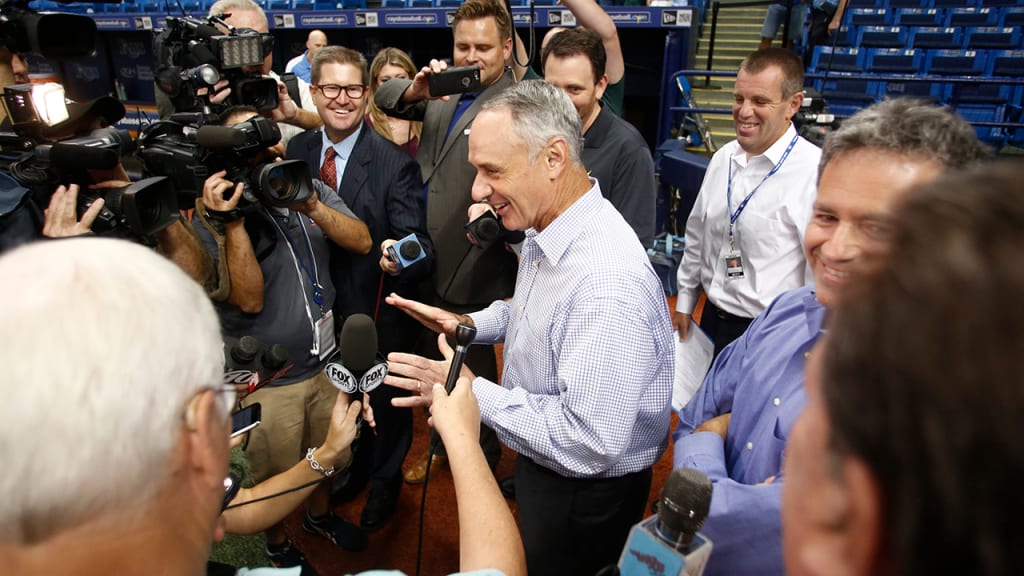 Commissioner Rob Manfred visited Tropicana Field on Wednesday, where the topic of discussion was a new stadium for the Rays. (Getty)