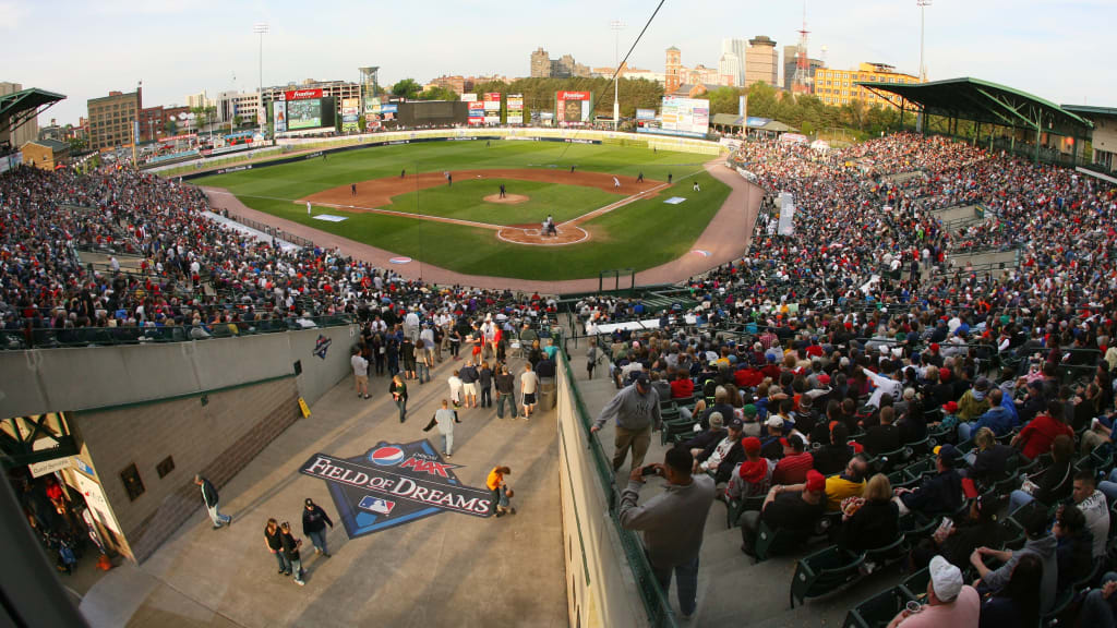 Night professional baseball game at Frontier Field Stadium in