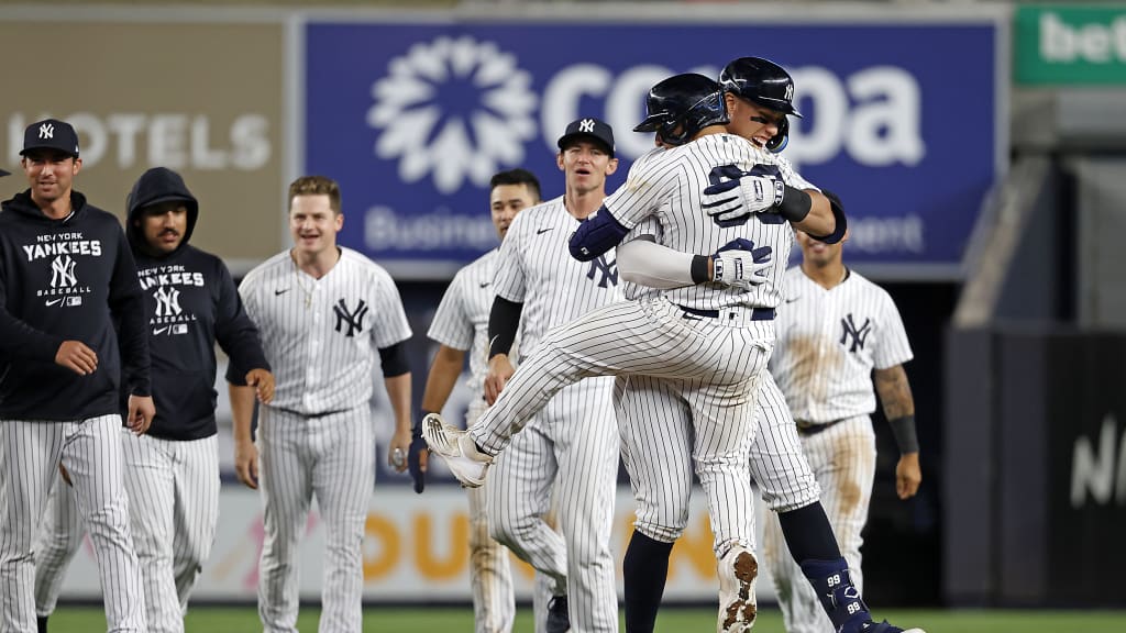 There’s not really a bad time for a full-on embrace from Aaron Judge, but after one of the most emotional days of Trevino’s life, the May 24 on-field celebration was a stunning culmination. Before the extra-inning at-bat, Trevino had a special feeling as he paced around the dugout and said to himself, “Don’t give me a chance here because I’m definitely going to get it done.”