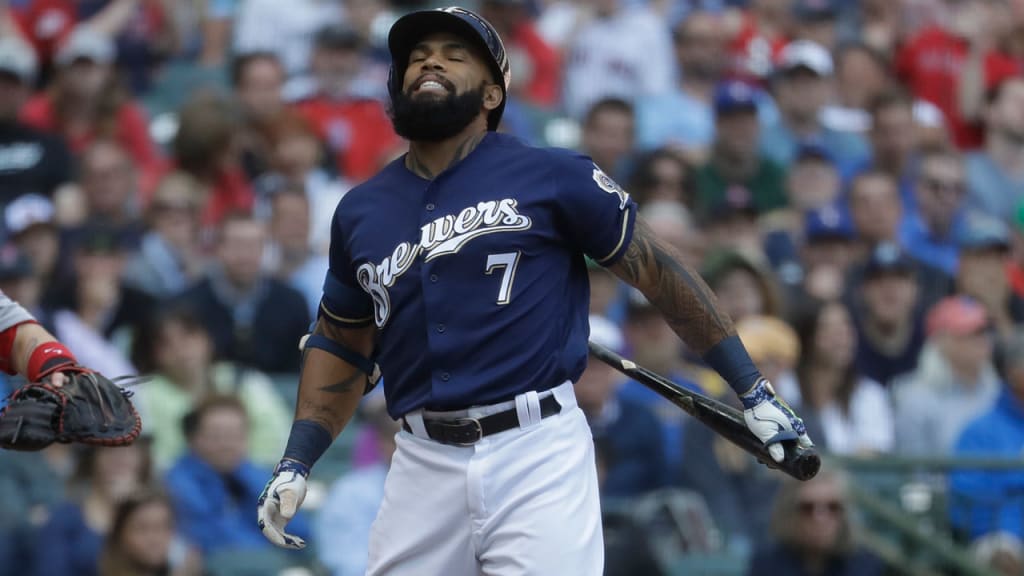 After a spectacular April, Brewers first baseman Eric Thames has been slowed in May by strep throat and leg soreness. (AP)