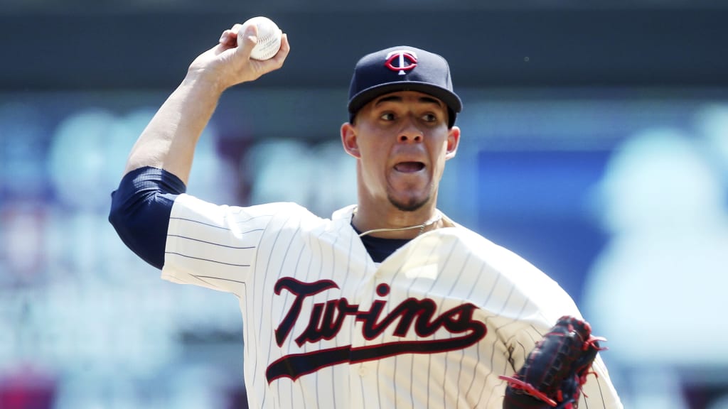 Minnesota Twins pitcher Jose Berrios throws against the Pittsburgh Pirates in the first inning of a baseball game Wednesday, Aug. 15, 2018, in Minneapolis. (AP Photo/Jim Mone)