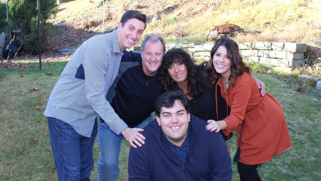 Clockwise from left: Derek Law with father Joe, mother Tracey, fiancée Chelsea and brother Dustin. (Laws)