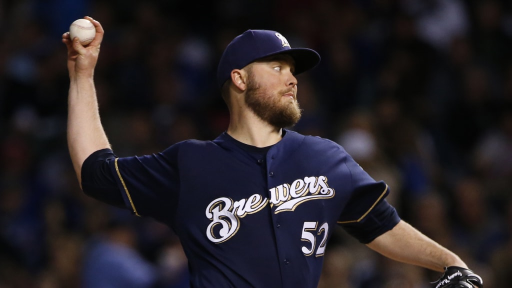 Milwaukee Brewers starting pitcher Jimmy Nelson throws against the Chicago Cubs during the first inning of a baseball game Friday, Sept. 8, 2017, in Chicago. (AP Photo/Nam Y. Huh)