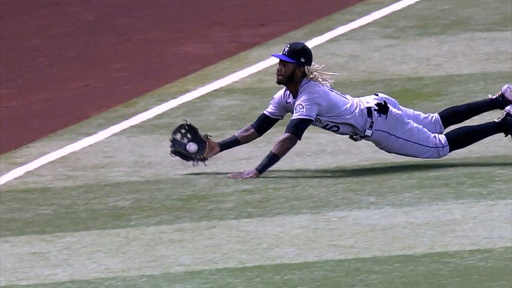 Colorado Rockies left fielder Raimel Tapia (15) in the eighth