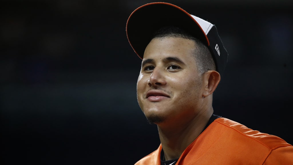 Baltimore Orioles shortstop Manny Machado walks on the field between innings of the second baseball game of a doubleheader against the New York Yankees, Monday, July 9, 2018, in Baltimore. (AP Photo/Patrick Semansky)
