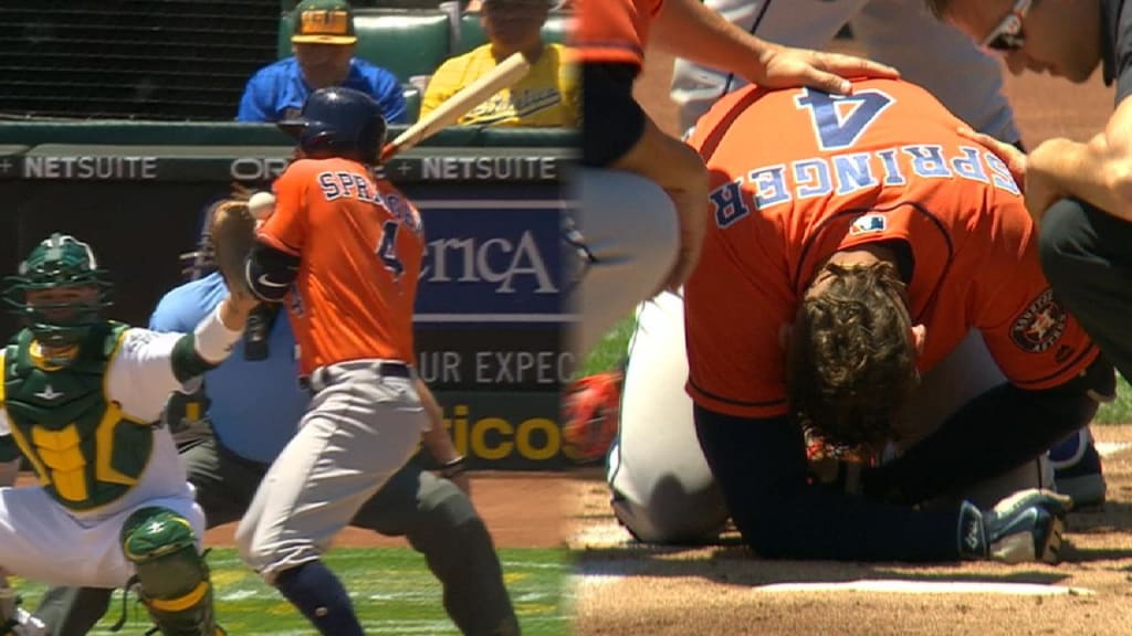 Springer leaves game after being hit on right hand by pitch - Newsday