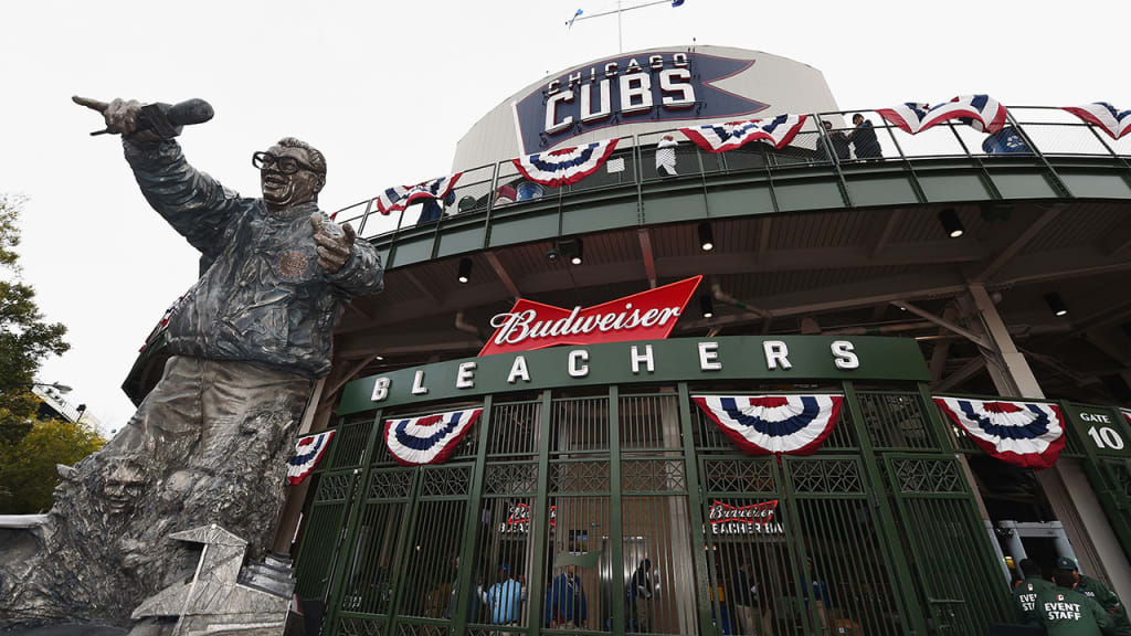 A general view of the Ron Santo statue outside of Wrigley Field