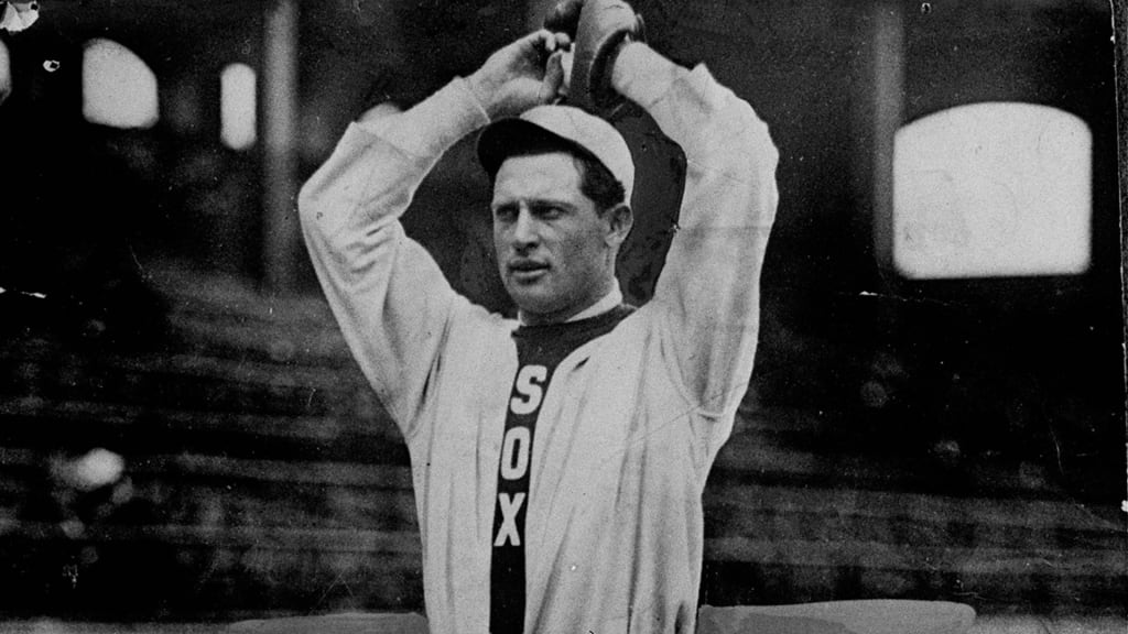 White Sox right-hander Ed Walsh warms up before a game in 1908.