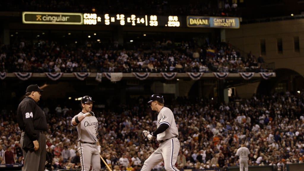 Geoff Blum of the Chicago White Sox hits a solo home run in the