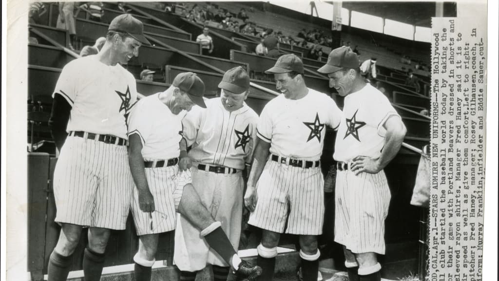 The Hollywood Stars donning their new uniforms. (Courtesy the Dick Dobbins Collection on the Pacific Coast League at the California Historical Society. Photo by Associated Press.)