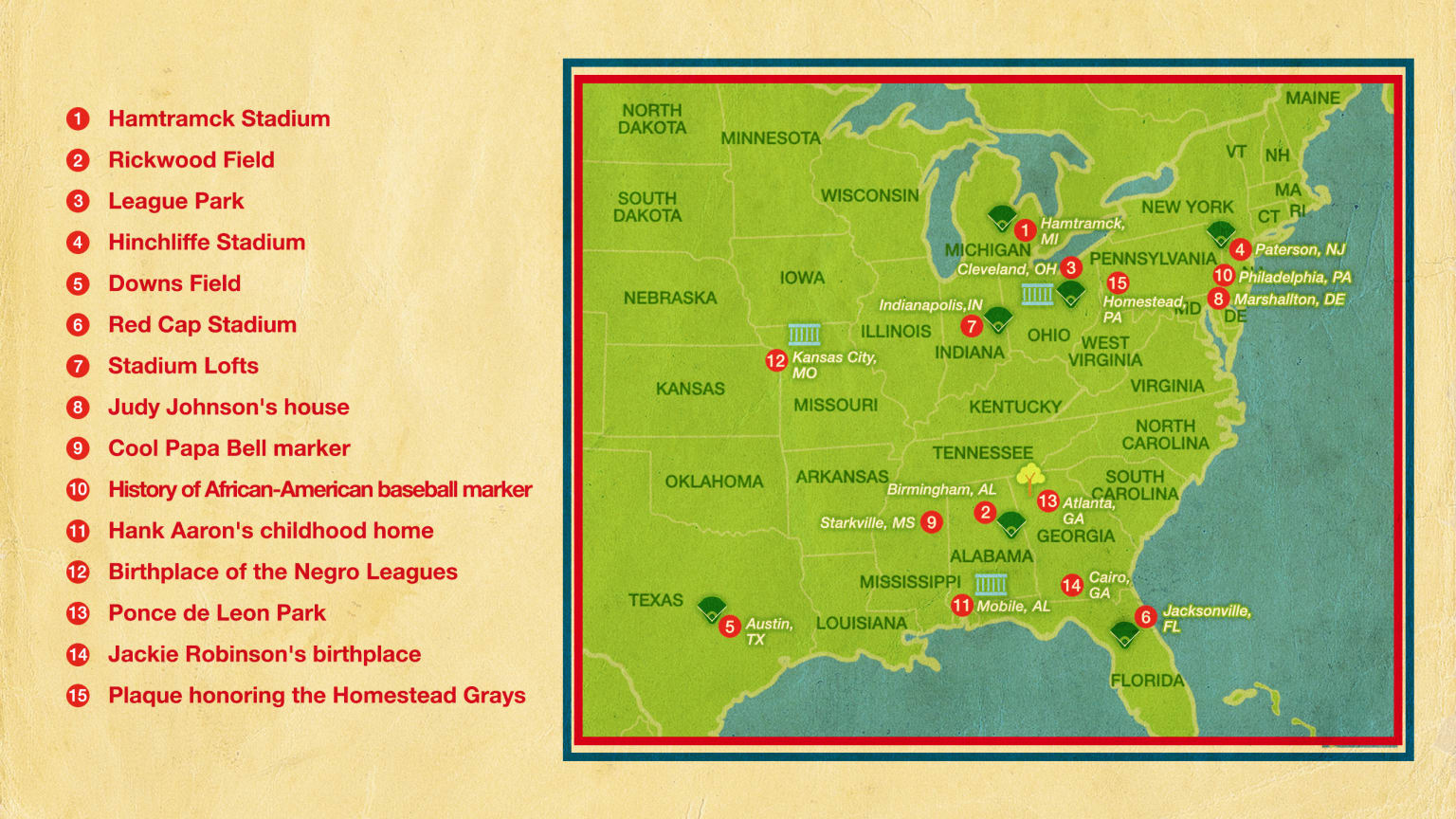 A map of Negro League landmarks