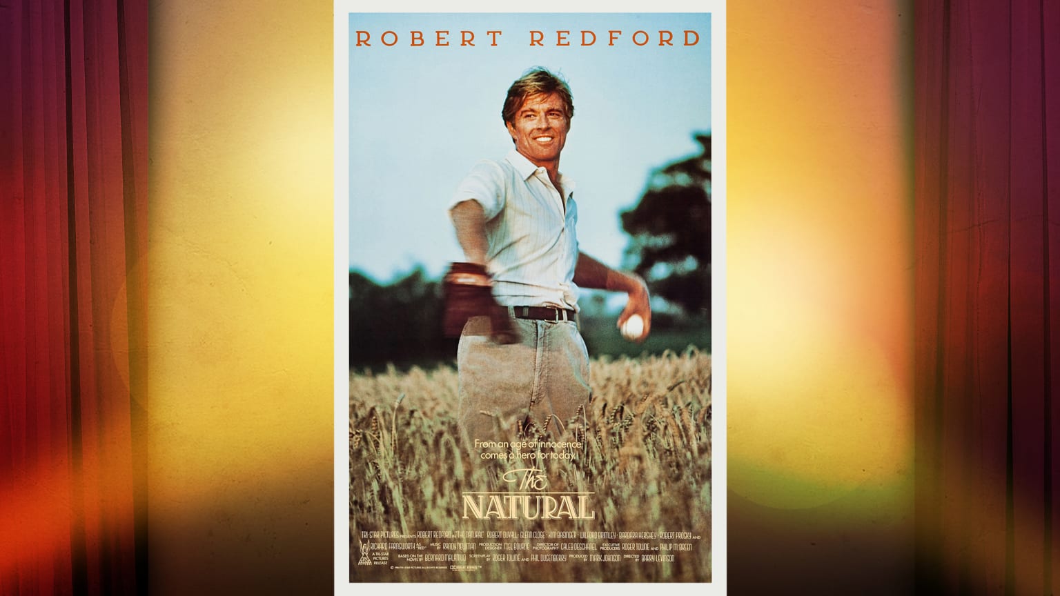 Robert Redford on the movie poster for The Natural