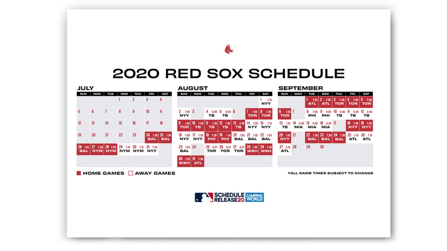 Regular Season Printable Schedule Boston Red Sox