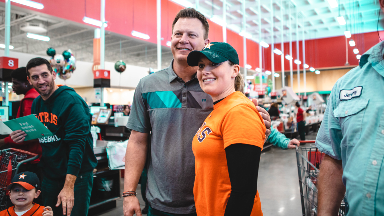 Houston Astros players shop with kids at Academy during Astros-Caravan stop