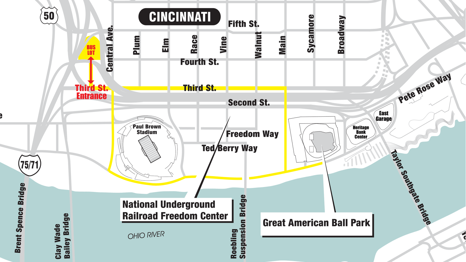 How to get to Great American Ball Park in Cincinnati by Bus or Light Rail?