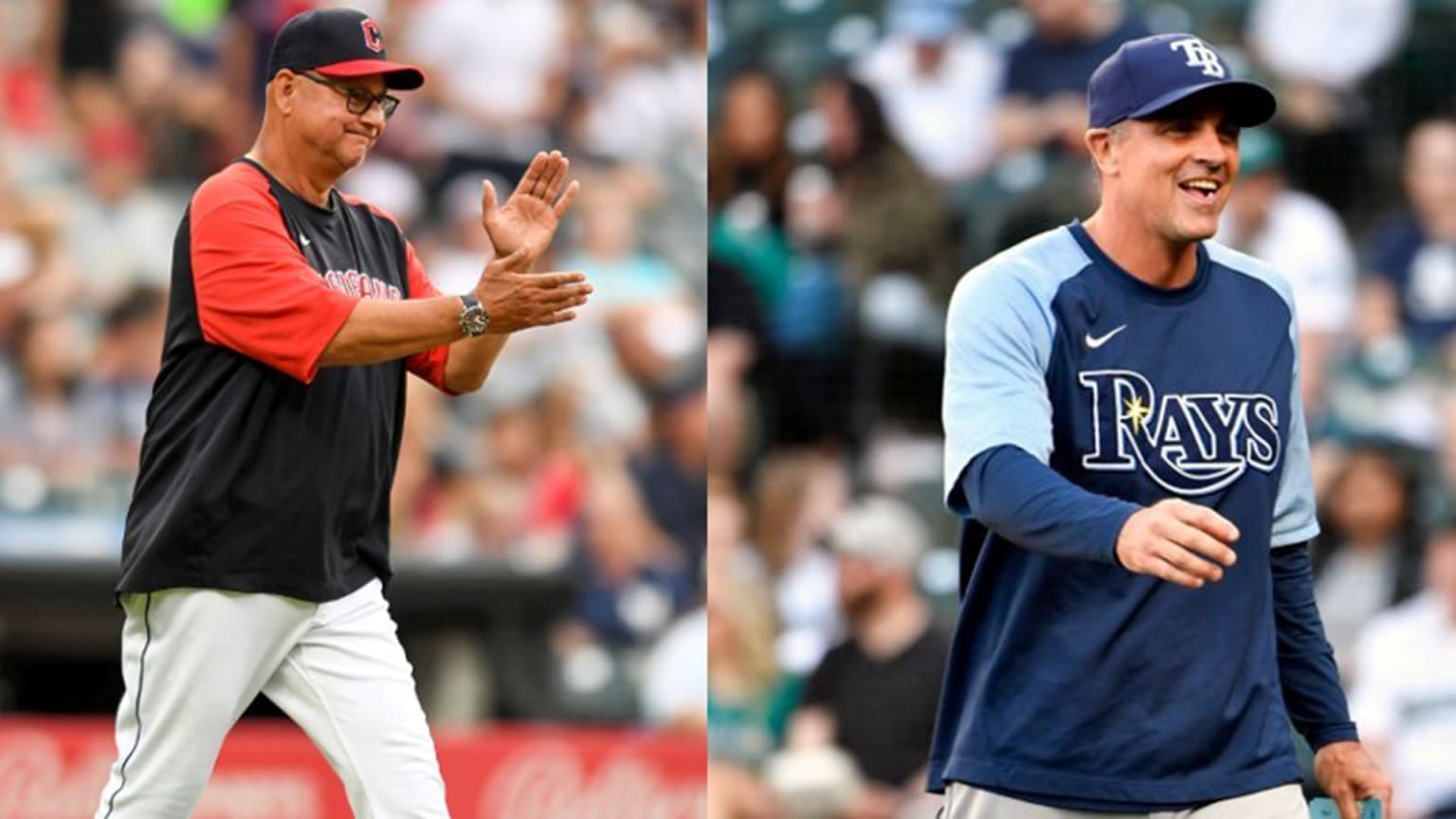 A split photo shows side by side shots of Terry Francona and Kevin Cash